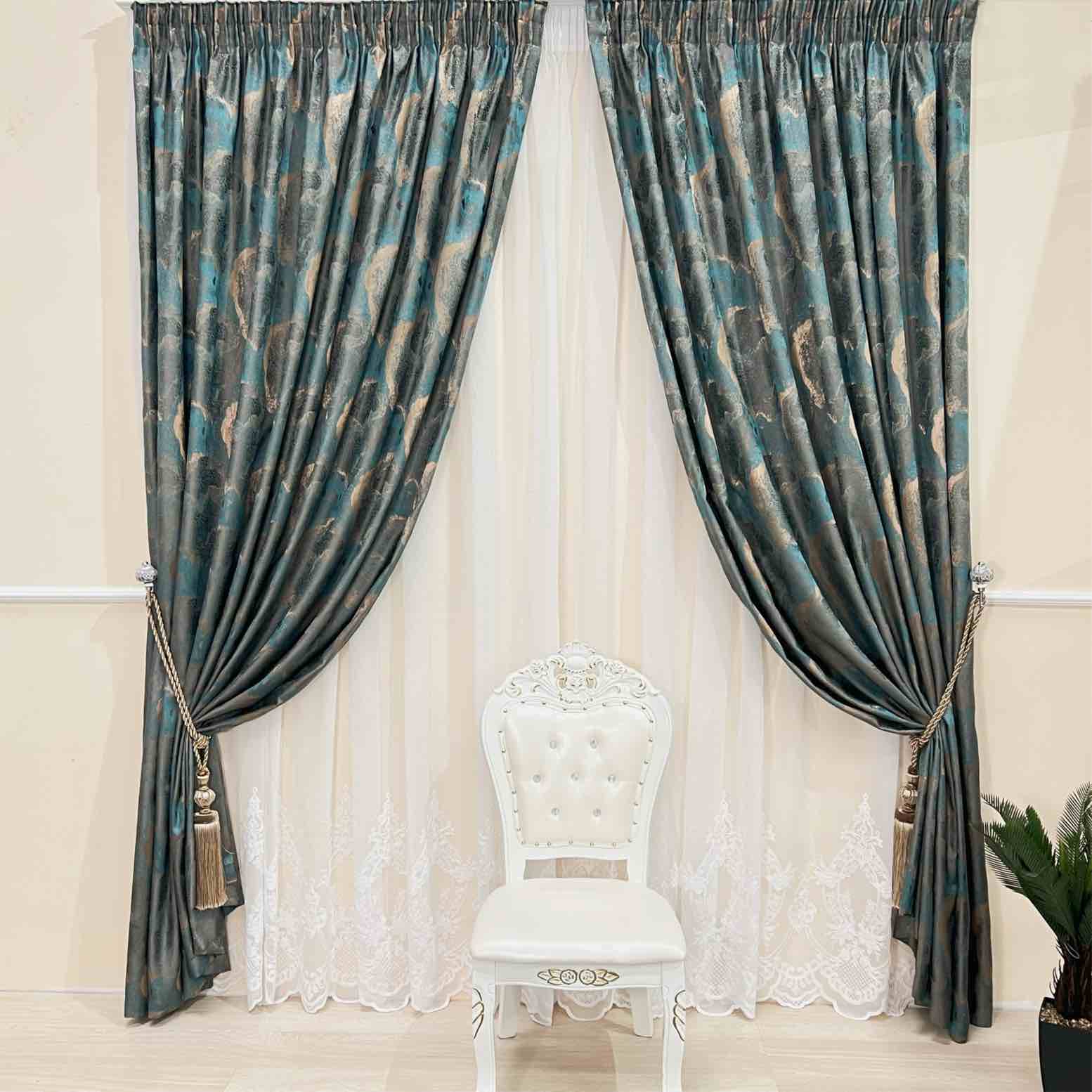 【ピ】marte Bi-Color Sheer Jacquard Draperie Venus de Jacquard De Lux Turcoaz- cu Rejansa (1 Bucata)
