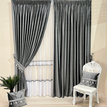 Draperie de Catifea Texturata Lux Semi-opaca 80% Gri -cu Rejansa (1 Bucata)