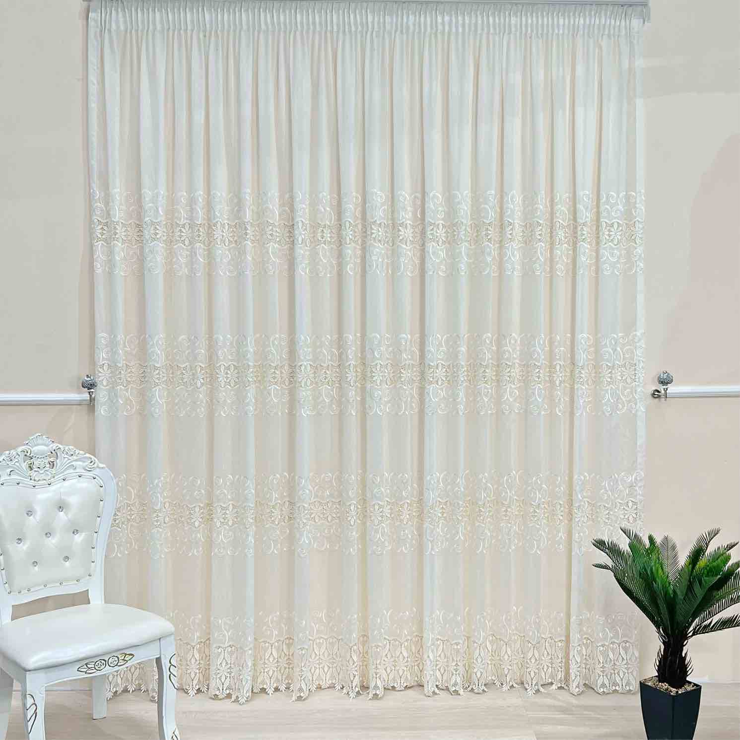 Perdea Brodata In cu Model Elegant Ivory- Prindere cu Rejansa (1 Bucata)