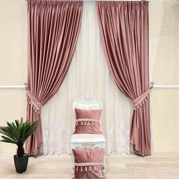 Draperie de Catifea Texturata Lux Semi-opaca 80% Roz Somon-cu Rejansa (1 Bucata)